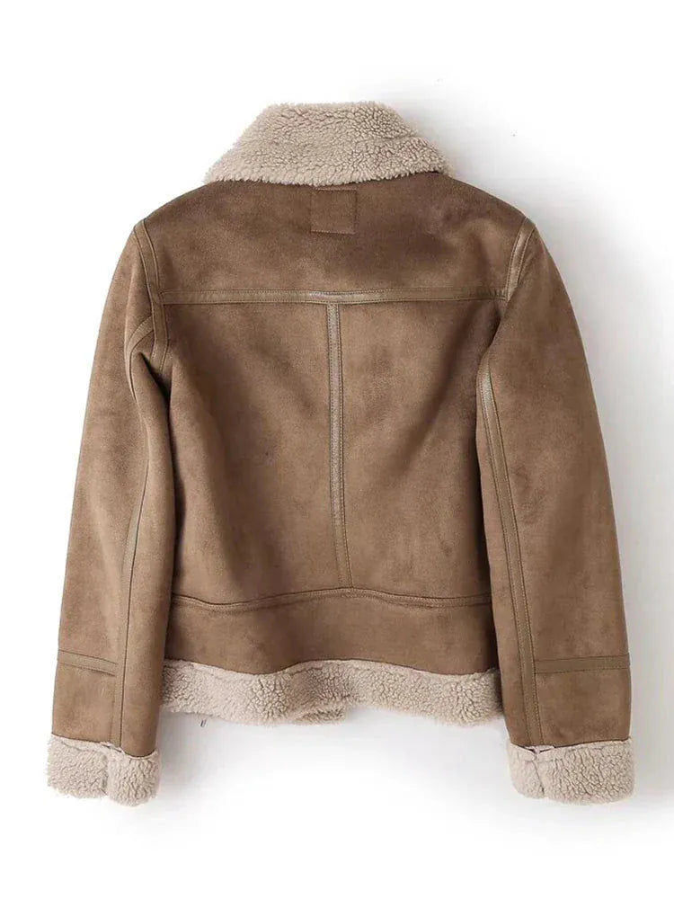 T-line Women's  Vintage Faux Fur Lamb Fur Jacket Thickened , Long Sleeve Warm,  Jacket(2 weeks delivery)