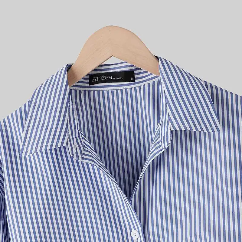 T-line Women Striped Blouse, Shirts, Loose, Long Sleeve,  Button Up,  Tops (2 weeks delivery)