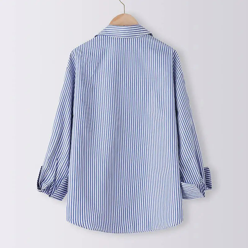T-line Women Striped Blouse, Shirts, Loose, Long Sleeve,  Button Up,  Tops (2 weeks delivery)
