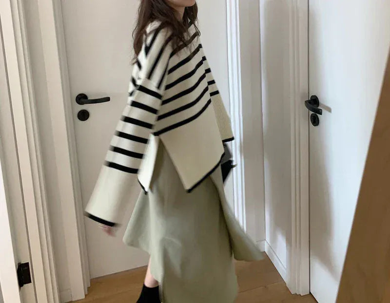 T-line Women Striped Loose Warm Sweater, O-Neck, Long Sleeve, Knitted Pullovers Casual Sweater For Women / Autumn Top (2 weeks delivery)