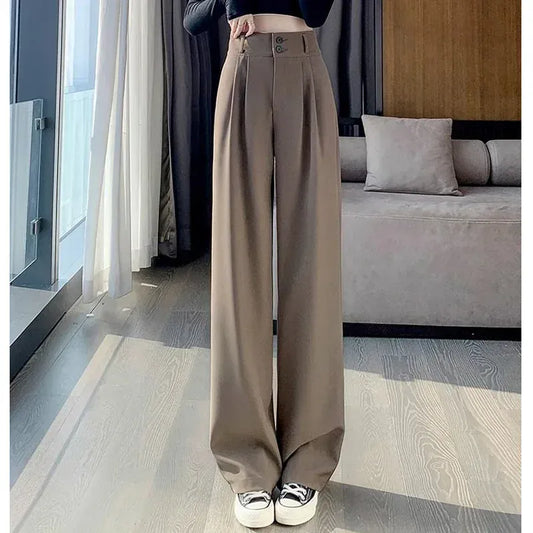 T-line Women  Suit Pants,  Wide Straight Leg, Double Button, Trouser, High Waist  (2 WEEKS DELIVERY)