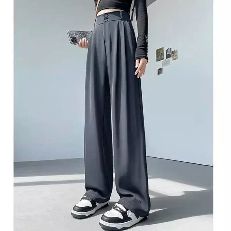 T-line Women  Suit Pants,  Wide Straight Leg, Double Button, Trouser, High Waist  (2 WEEKS DELIVERY)