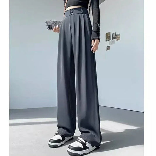 T-line Women  Suit Pants,  Wide Straight Leg, Double Button, Trouser, High Waist  (2 WEEKS DELIVERY)