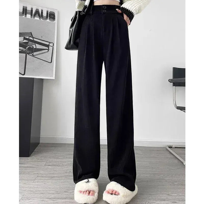 T-line Women  Suit Pants,  Wide Straight Leg, Double Button, Trouser, High Waist  (2 WEEKS DELIVERY)