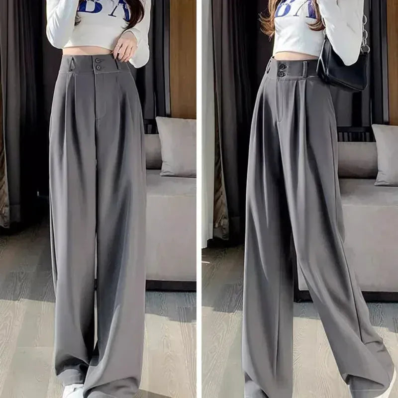 T-line Women  Suit Pants,  Wide Straight Leg, Double Button, Trouser, High Waist  (2 WEEKS DELIVERY)