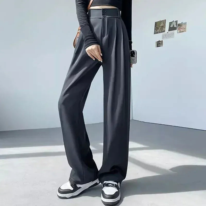 T-line Women  Suit Pants,  Wide Straight Leg, Double Button, Trouser, High Waist  (2 WEEKS DELIVERY)