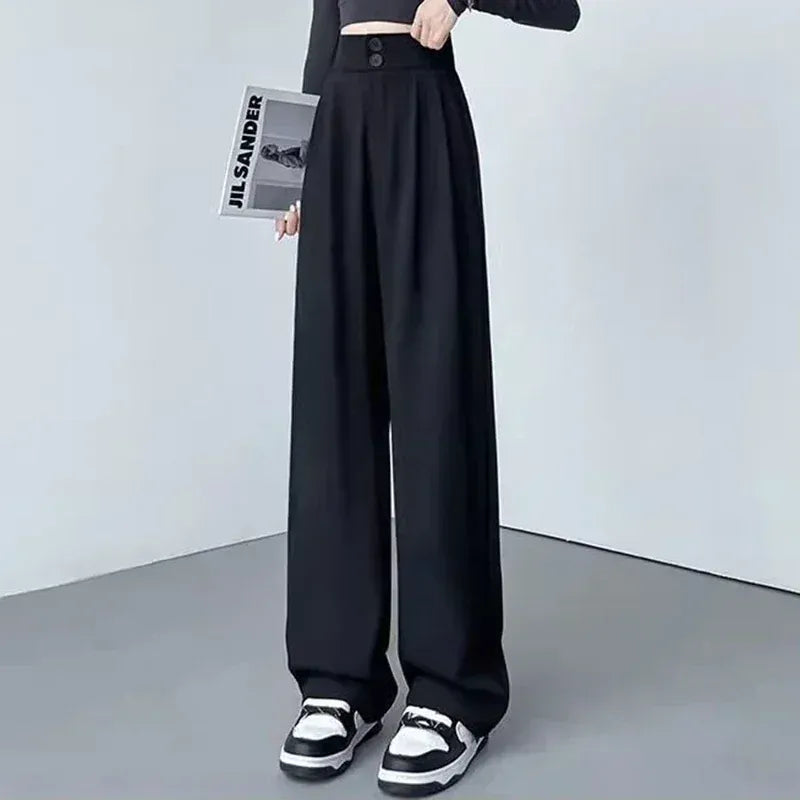 T-line Women  Suit Pants,  Wide Straight Leg, Double Button, Trouser, High Waist  (2 WEEKS DELIVERY)