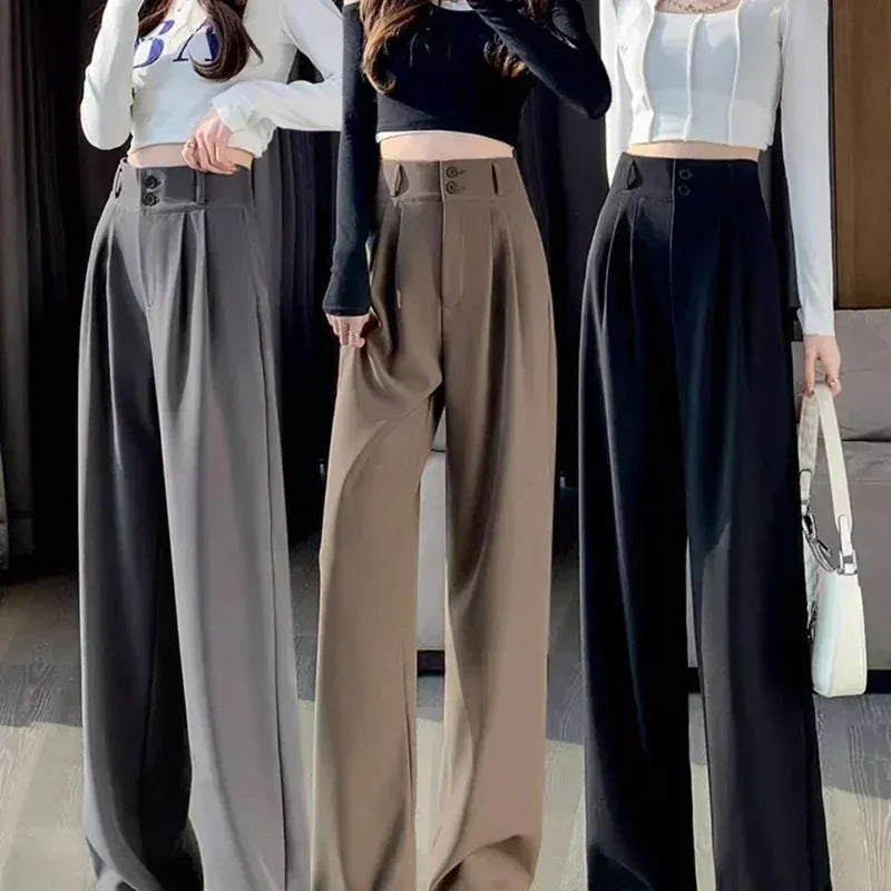 T-line Women  Suit Pants,  Wide Straight Leg, Double Button, Trouser, High Waist  (2 WEEKS DELIVERY)