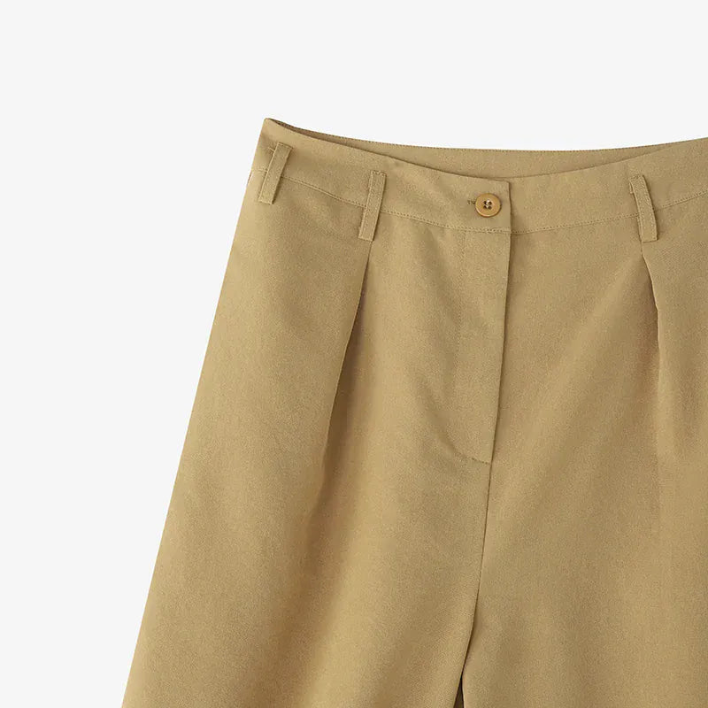 T-line Women  Trousers, Summer High Waist Calf-Length Pants, Solid color,  Pockets Wide Leg(2 weeks delivery)