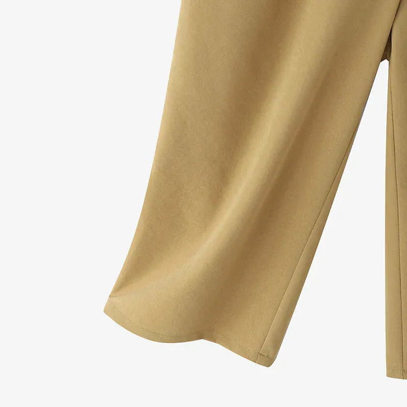 T-line Women  Trousers, Summer High Waist Calf-Length Pants, Solid color,  Pockets Wide Leg(2 weeks delivery)