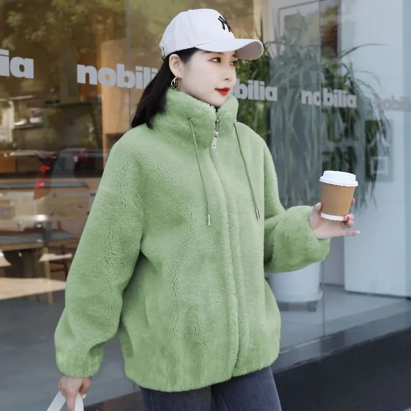 T-line Women Winter Double  Fleece Warm Coat, Thick Overcoat Female, Long Sleeve Zipper Clothes(2 weeks delivery)