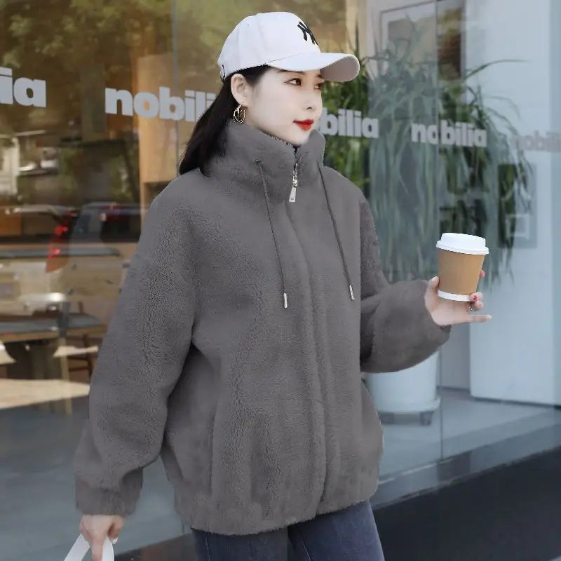 T-line Women Winter Double  Fleece Warm Coat, Thick Overcoat Female, Long Sleeve Zipper Clothes(2 weeks delivery)