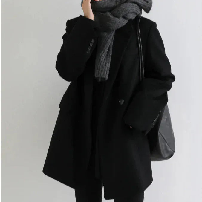T-line Women Wool Blend Coat, Solid, Mid Long, Woolen Blazer, ,Overcoat , Autumn Winter(2 weeks delivery)