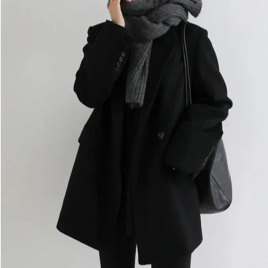 T-line Women Wool Blend Coat, Solid, Mid Long, Woolen Blazer, ,Overcoat , Autumn Winter(2 weeks delivery)