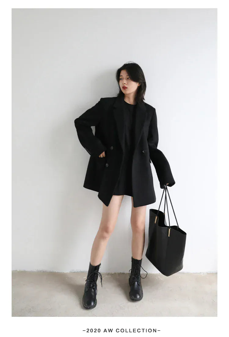T-line Women Wool Blend Coat, Solid, Mid Long, Woolen Blazer, ,Overcoat , Autumn Winter(2 weeks delivery)