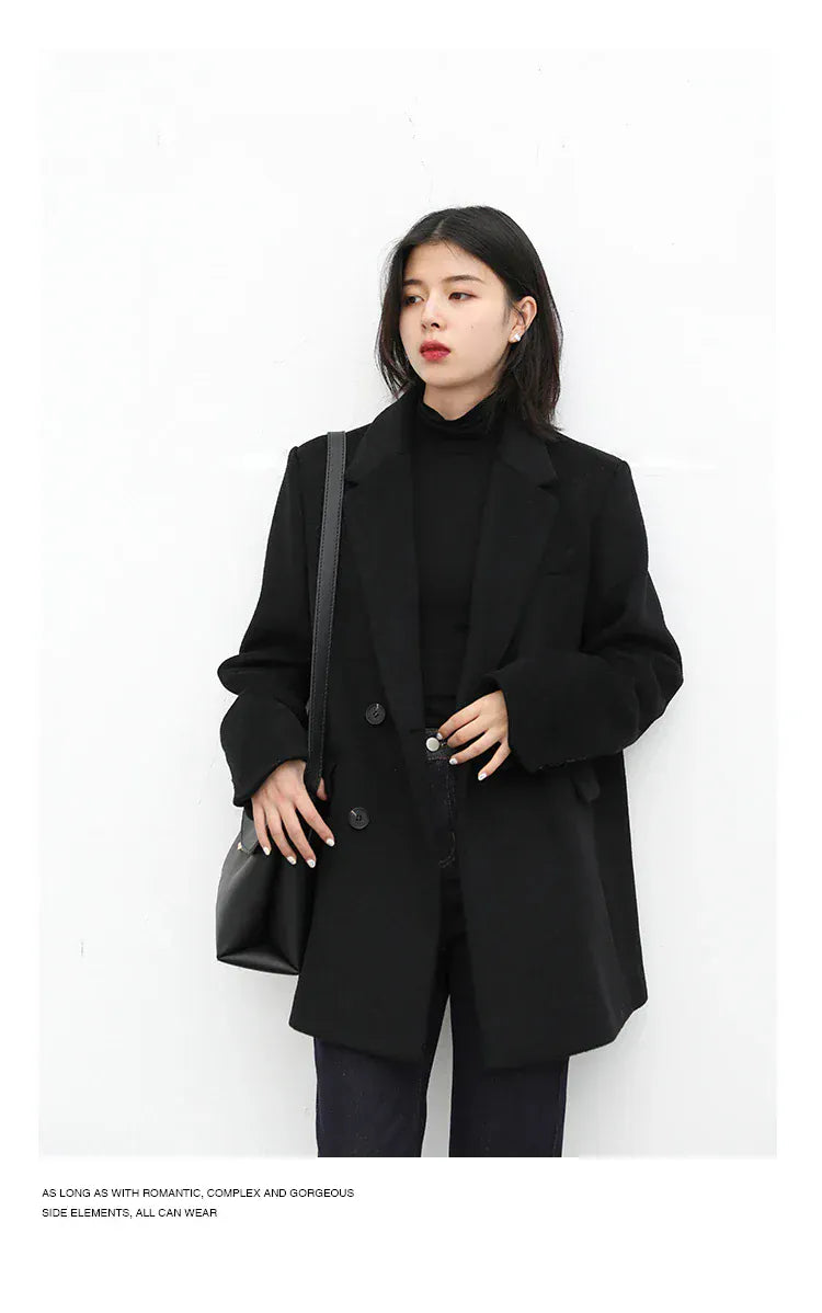 T-line Women Wool Blend Coat, Solid, Mid Long, Woolen Blazer, ,Overcoat , Autumn Winter(2 weeks delivery)