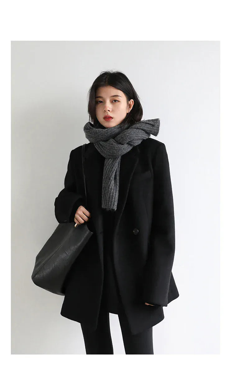 T-line Women Wool Blend Coat, Solid, Mid Long, Woolen Blazer, ,Overcoat , Autumn Winter(2 weeks delivery)