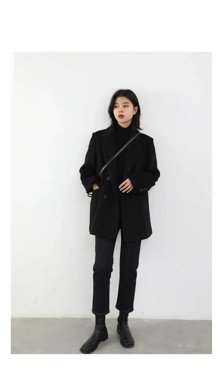 T-line Women Wool Blend Coat, Solid, Mid Long, Woolen Blazer, ,Overcoat , Autumn Winter(2 weeks delivery)