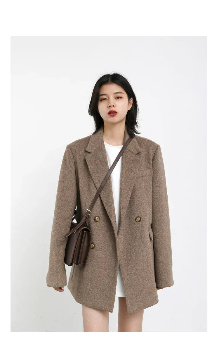 T-line Women Wool Blend Coat, Solid, Mid Long, Woolen Blazer, ,Overcoat , Autumn Winter(2 weeks delivery)