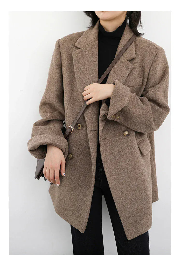 T-line Women Wool Blend Coat, Solid, Mid Long, Woolen Blazer, ,Overcoat , Autumn Winter(2 weeks delivery)