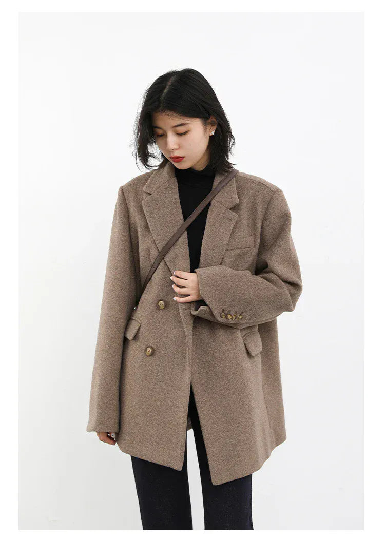 T-line Women Wool Blend Coat, Solid, Mid Long, Woolen Blazer, ,Overcoat , Autumn Winter(2 weeks delivery)