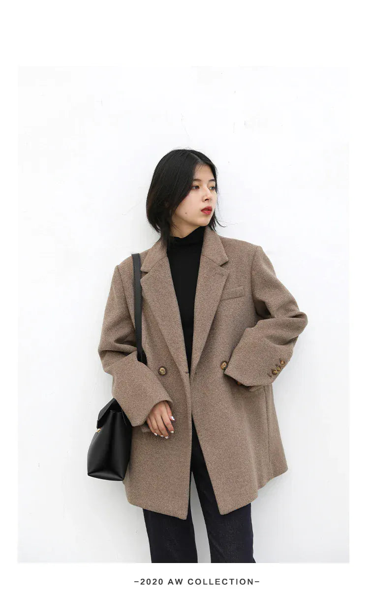 T-line Women Wool Blend Coat, Solid, Mid Long, Woolen Blazer, ,Overcoat , Autumn Winter(2 weeks delivery)
