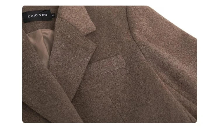 T-line Women Wool Blend Coat, Solid, Mid Long, Woolen Blazer, ,Overcoat , Autumn Winter(2 weeks delivery)