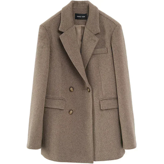 T-line Women Wool Blend Coat, Solid, Mid Long, Woolen Blazer, ,Overcoat , Autumn Winter(2 weeks delivery)