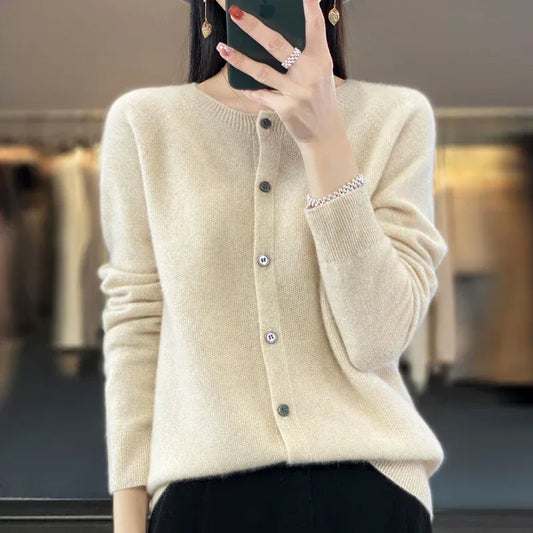 T-line Women  Wool Sweater , Autumn / Winter,  O-Neck , Cardigan Long Sleeve,  Knitwear Tops (2 weeks delivery)