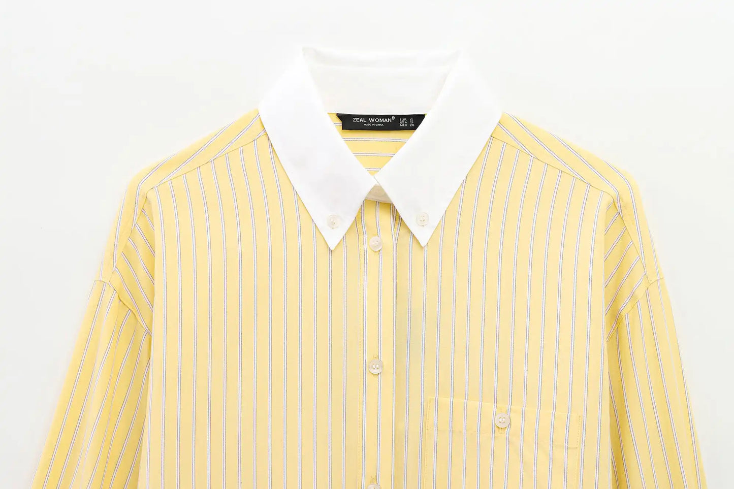 T-line Women  Yellow Shirt, Striped, Lapel Buttons, Loose Shirt, blouse (2 weeks delivery)