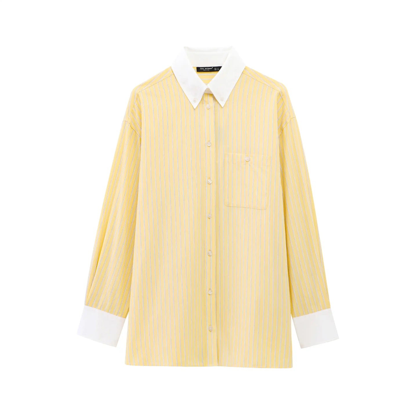 T-line Women  Yellow Shirt, Striped, Lapel Buttons, Loose Shirt, blouse (2 weeks delivery)