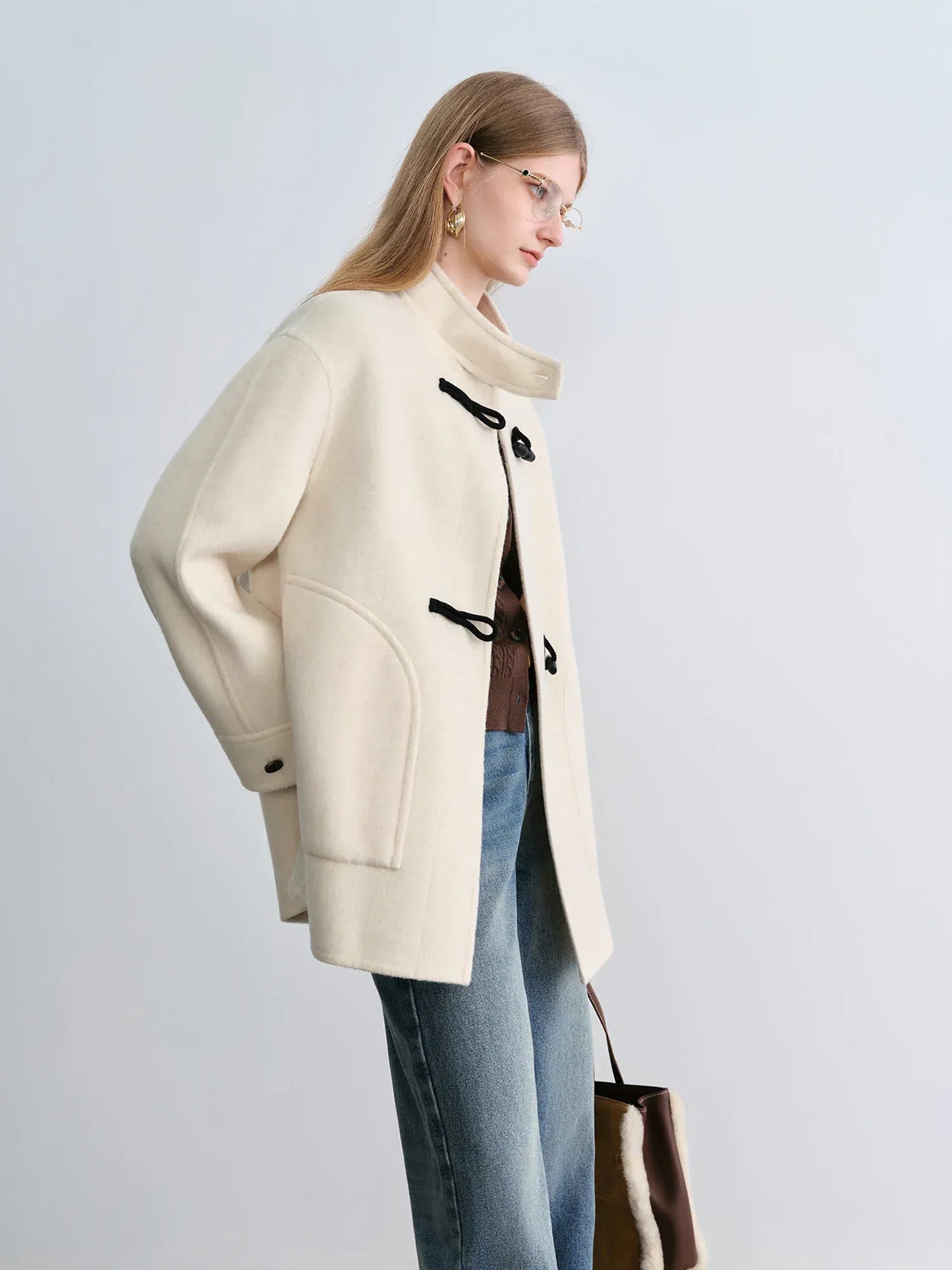 T-line Wool Coat  Women  Buttons, Standing Collar, and Double-Faced Design  (2 weeks delivery)