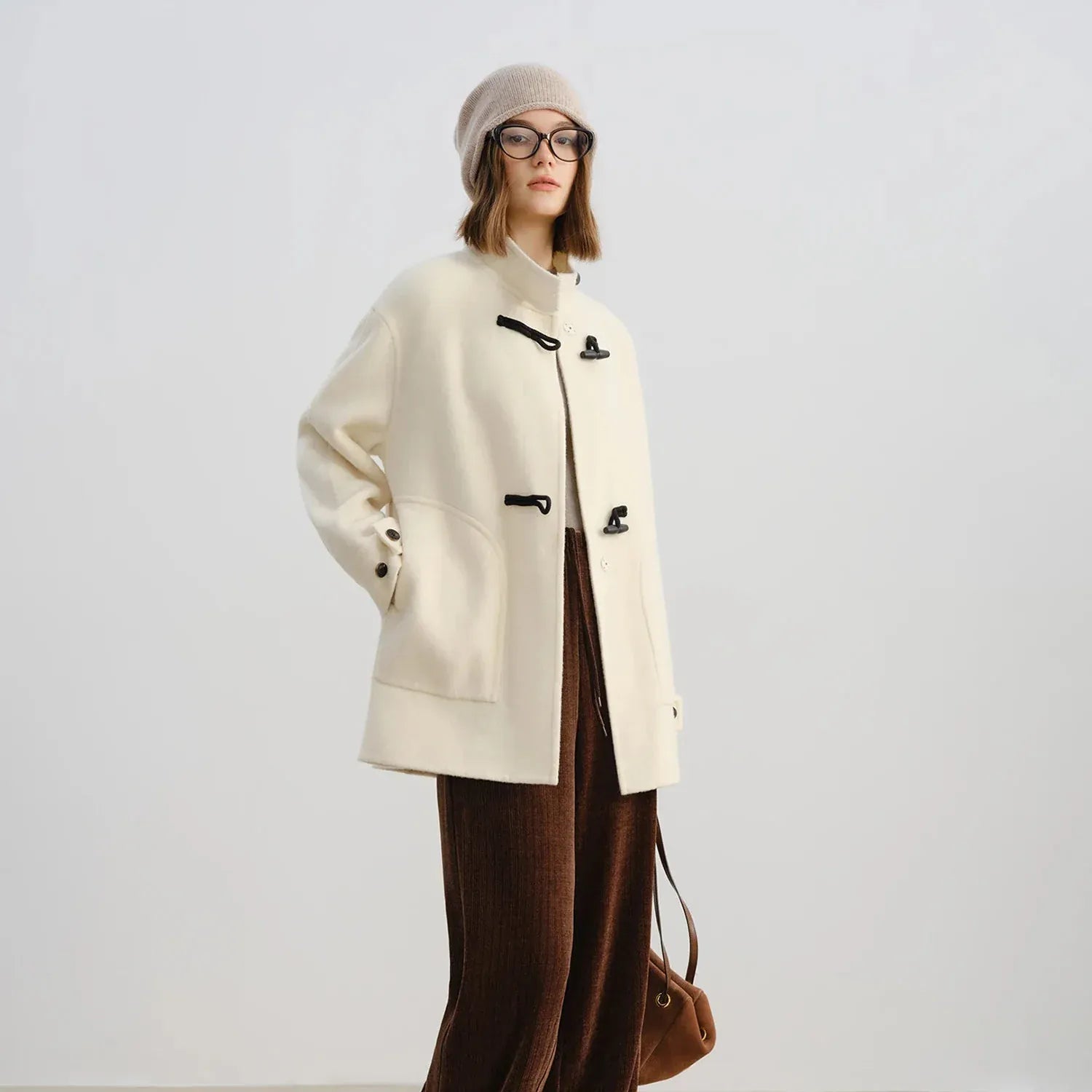 T-line Wool Coat  Women  Buttons, Standing Collar, and Double-Faced Design  (2 weeks delivery)
