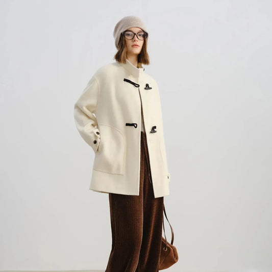 T-line Wool Coat  Women  Buttons, Standing Collar, and Double-Faced Design  (2 weeks delivery)