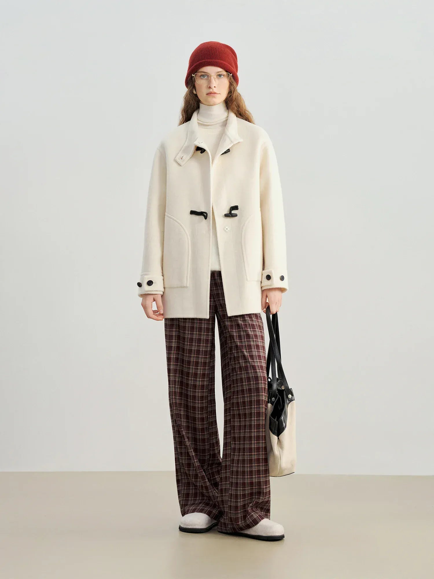 T-line Wool Coat  Women  Buttons, Standing Collar, and Double-Faced Design  (2 weeks delivery)