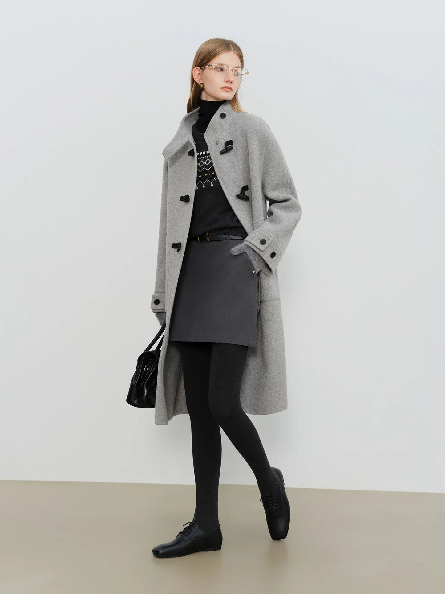 T-line Wool Coat  Women  Buttons, Standing Collar, and Double-Faced Design  (2 weeks delivery)