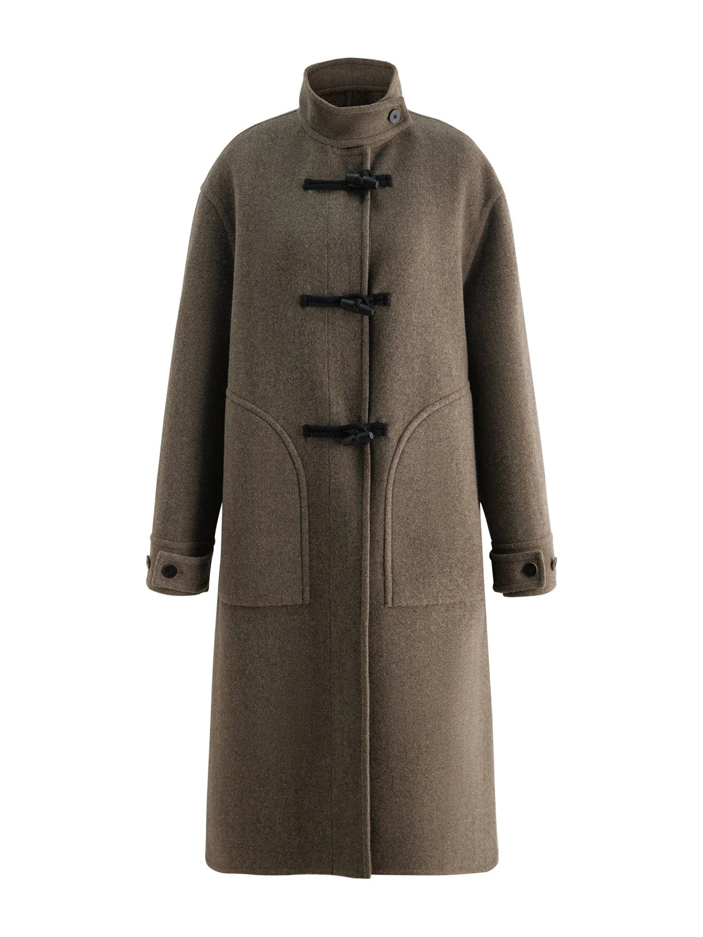 T-line Wool Coat  Women  Buttons, Standing Collar, and Double-Faced Design  (2 weeks delivery)