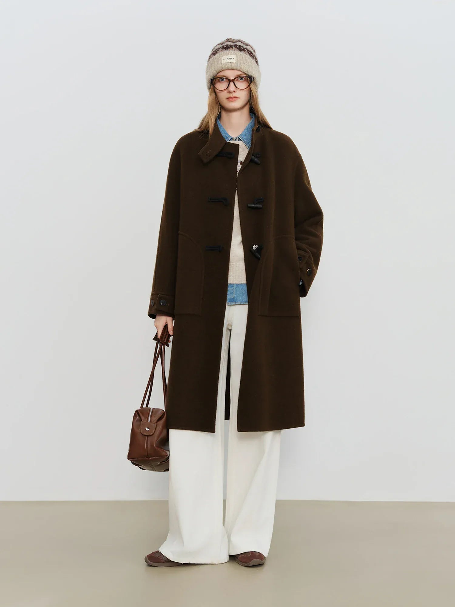 T-line Wool Coat  Women  Buttons, Standing Collar, and Double-Faced Design  (2 weeks delivery)