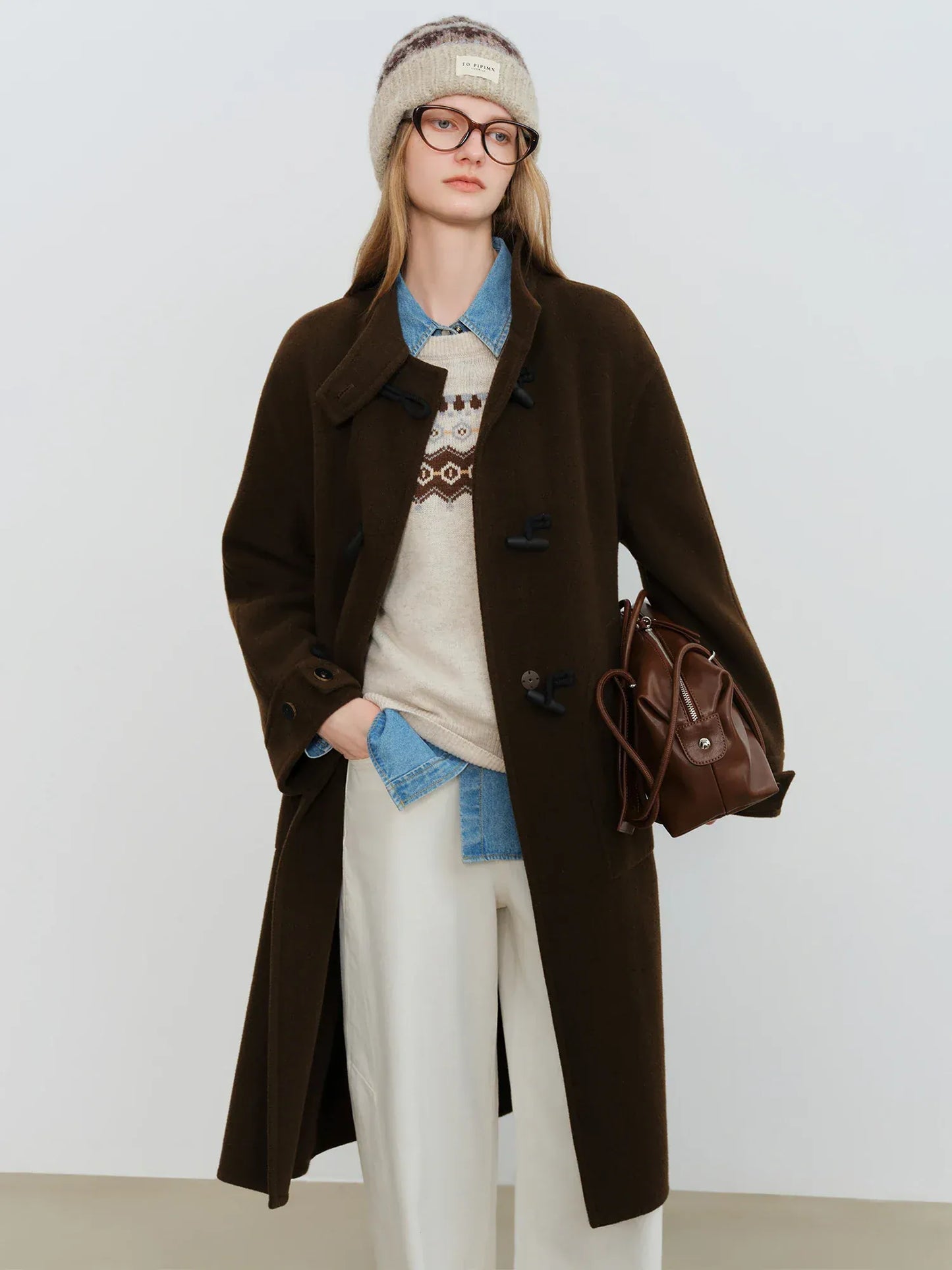 T-line Wool Coat  Women  Buttons, Standing Collar, and Double-Faced Design  (2 weeks delivery)