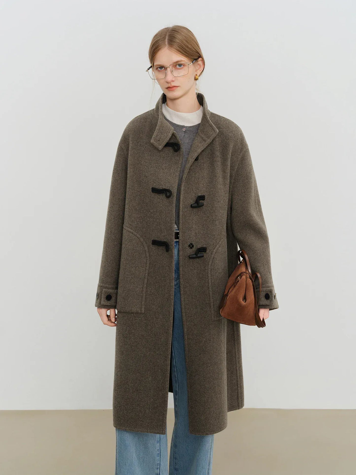 T-line Wool Coat  Women  Buttons, Standing Collar, and Double-Faced Design  (2 weeks delivery)