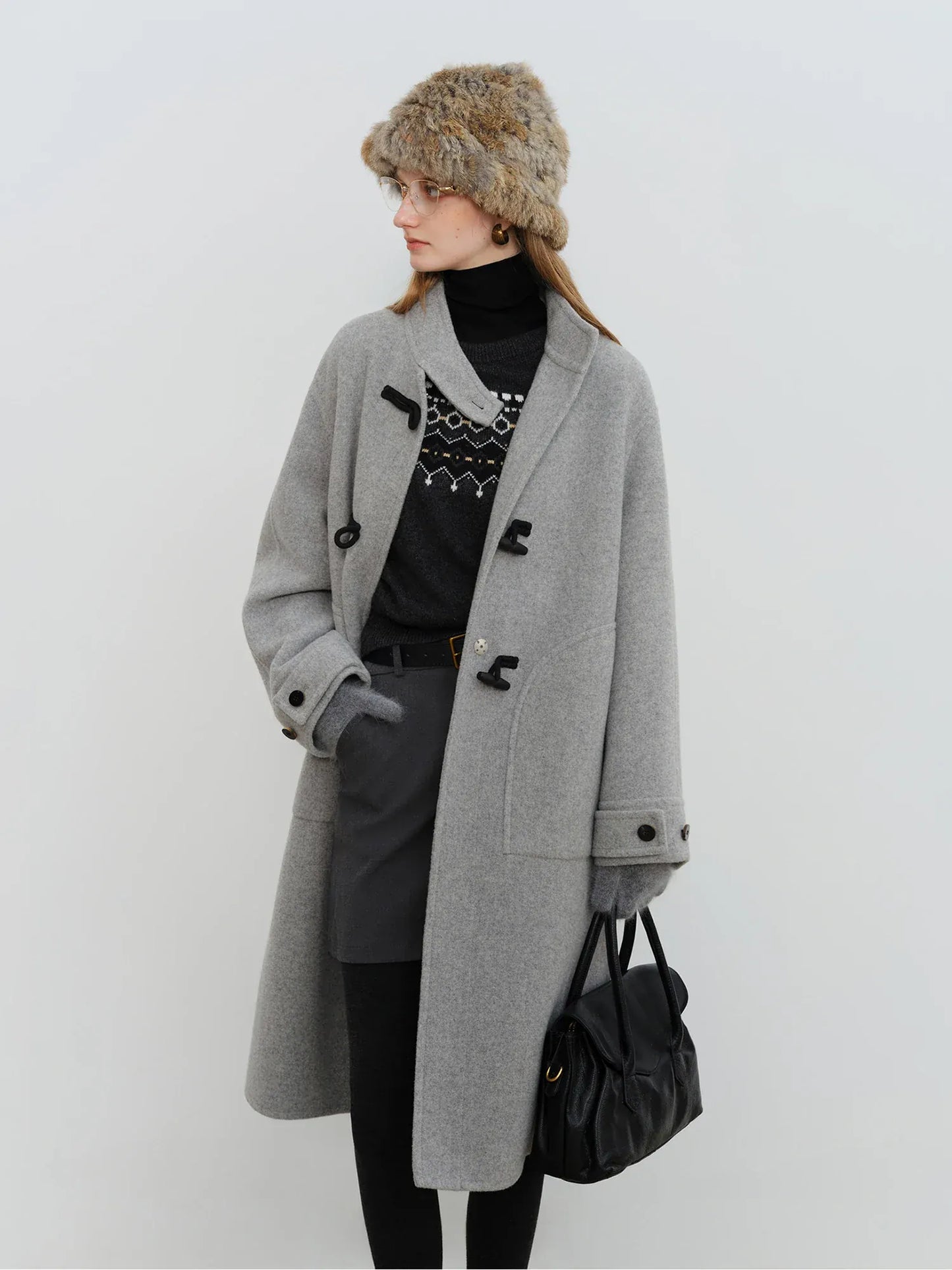 T-line Wool Coat  Women  Buttons, Standing Collar, and Double-Faced Design  (2 weeks delivery)