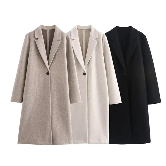 T-line Woolen Coat,  Mid-Length Jacket, Pure Color , Loose Fit (2 weeks delivery)