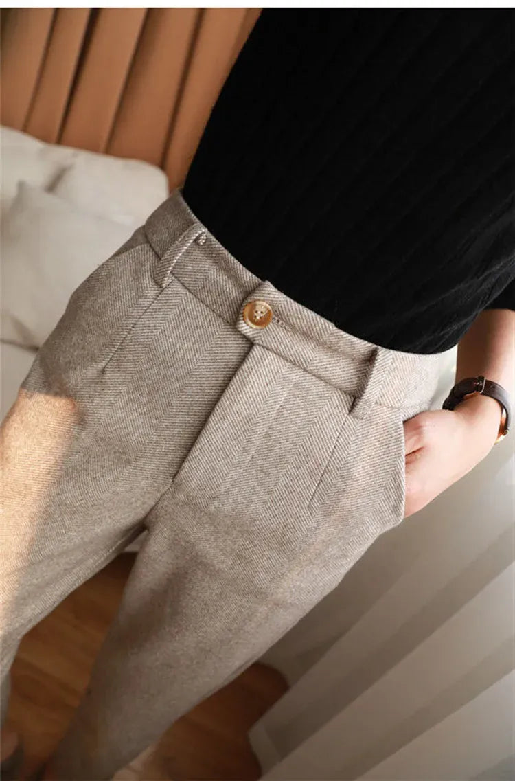 T-line Woolen Pants Women's, Pencil Pants , Fall/Winter, High Waist, Elegant Casual,  Trousers, Female,  Pants (2 weeks delivery)