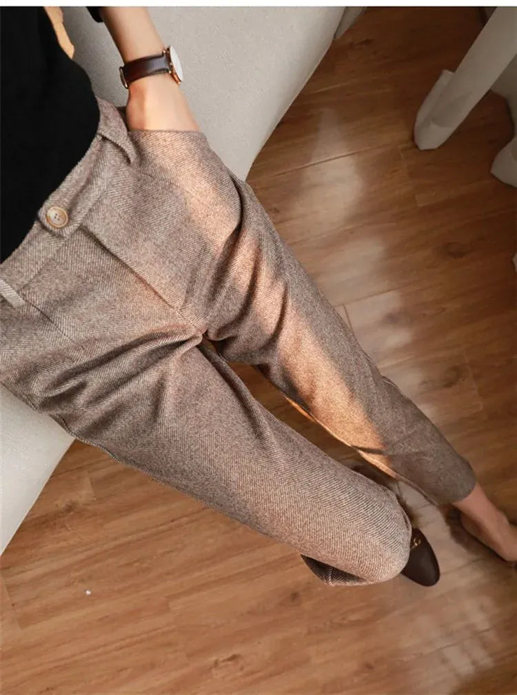 T-line Woolen Pants Women's, Pencil Pants , Fall/Winter, High Waist, Elegant Casual,  Trousers, Female,  Pants (2 weeks delivery)