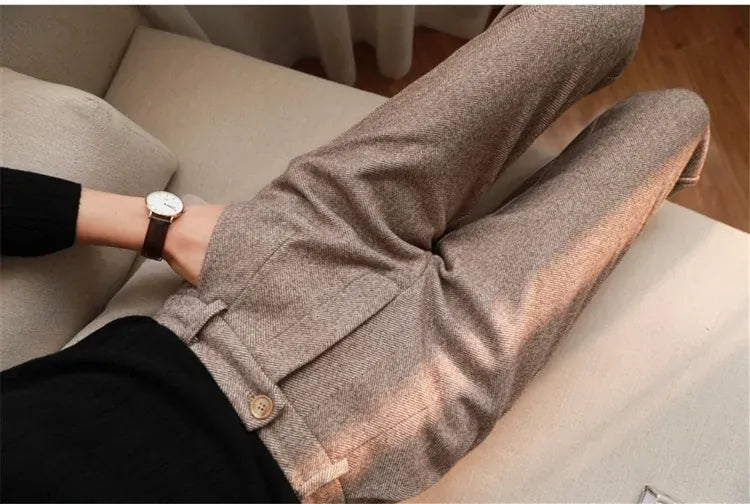 T-line Woolen Pants Women's, Pencil Pants , Fall/Winter, High Waist, Elegant Casual,  Trousers, Female,  Pants (2 weeks delivery)
