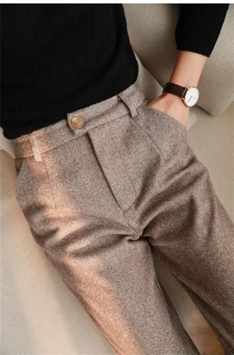 T-line Woolen Pants Women's, Pencil Pants , Fall/Winter, High Waist, Elegant Casual,  Trousers, Female,  Pants (2 weeks delivery)