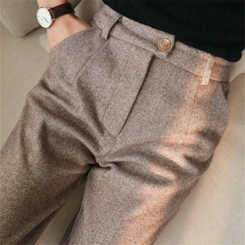 T-line Woolen Pants Women's, Pencil Pants , Fall/Winter, High Waist, Elegant Casual,  Trousers, Female,  Pants (2 weeks delivery)