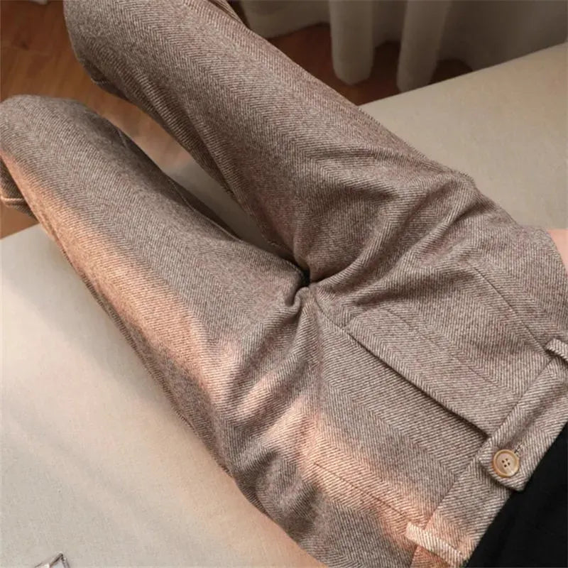 T-line Woolen Pants Women's, Pencil Pants , Fall/Winter, High Waist, Elegant Casual,  Trousers, Female,  Pants (2 weeks delivery)