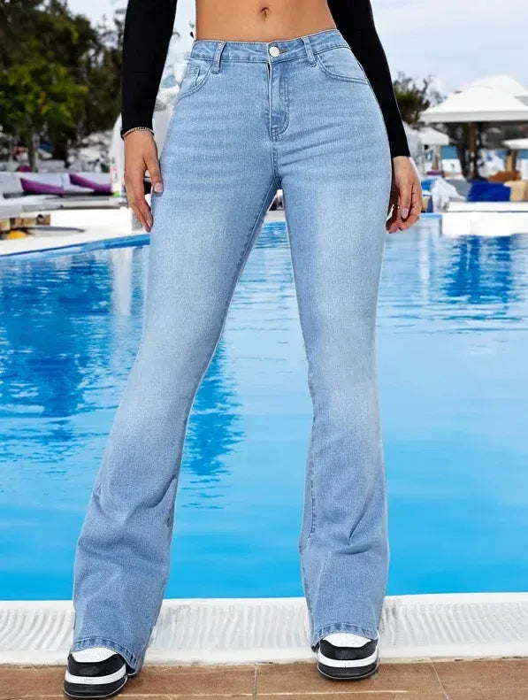 T-line XS / Light  Blue High Waist Slim Fit Denim Jeans, Women's  Bell Bottoms , jeans, pant, trousers (2 weeks delivery)