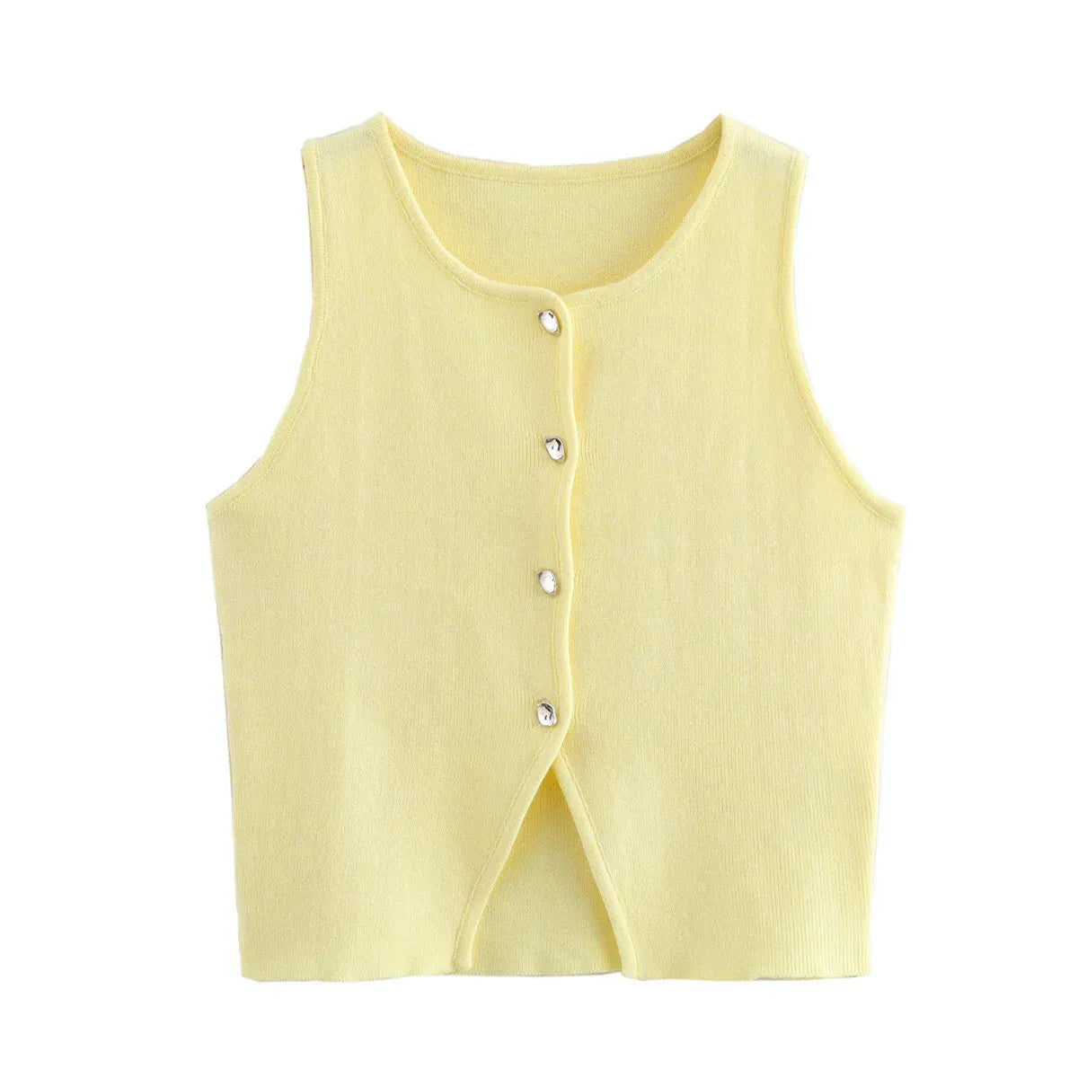T-line Yellow / S Knit Sleeveless Vest Women, Sweater, Vest Top,  Button  (2 weeks delivery)